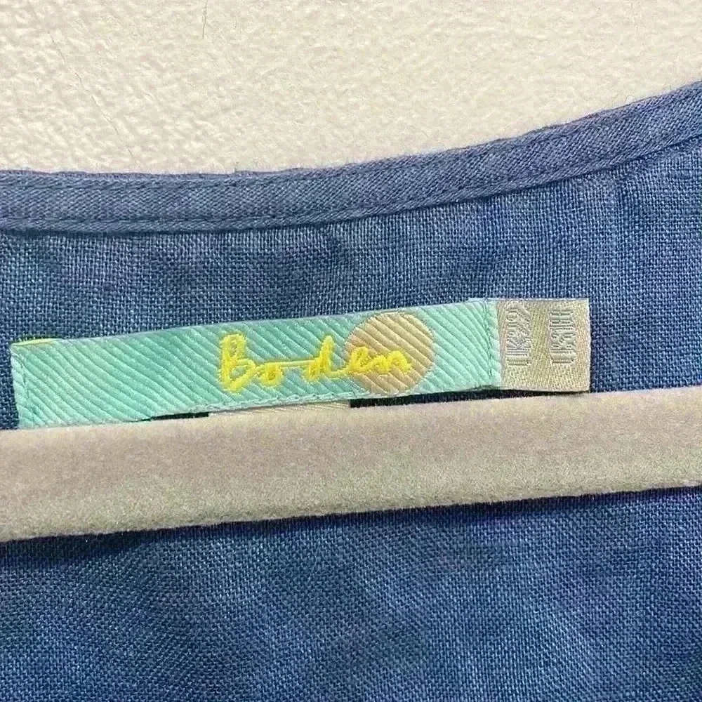 Boden Linen Blouse Crossover Bodice Empire Drawstring Waist Blue Top size 18 - Picture 2 of 8